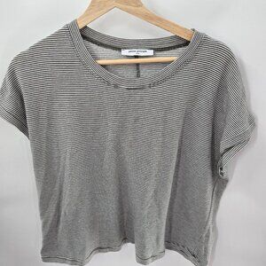 Petite Principle Dark Olive Green White Horizontal Striped Top Size PXL